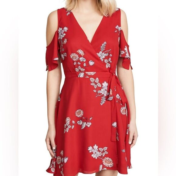 NWT BB Dakota Red Floral Wrap Dress Revolve Exclusive Size Small - Picture 10 of 13